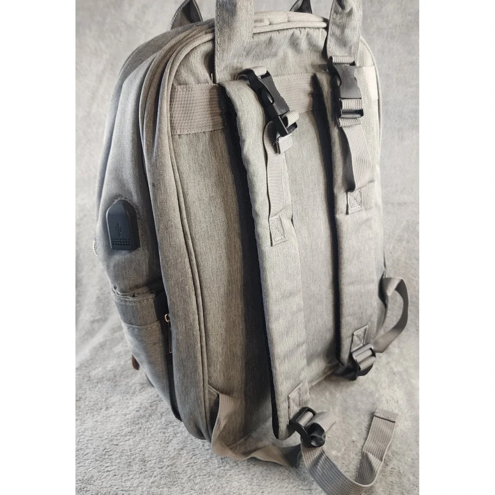 Cherrysea Diaper Bag Backpack Gray USB Charging Port Insulated Pockets Quilted